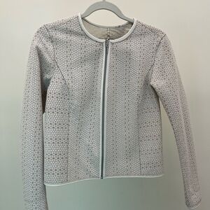 Carlisle Reversible Metallic Champagne Leather & White Floral Embroidered Jacket